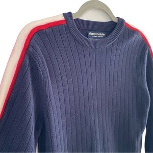 Abercrombie Vintage Navy Blue Heavy Knit Ribbed Logo Crewneck Sweater X-Large‎